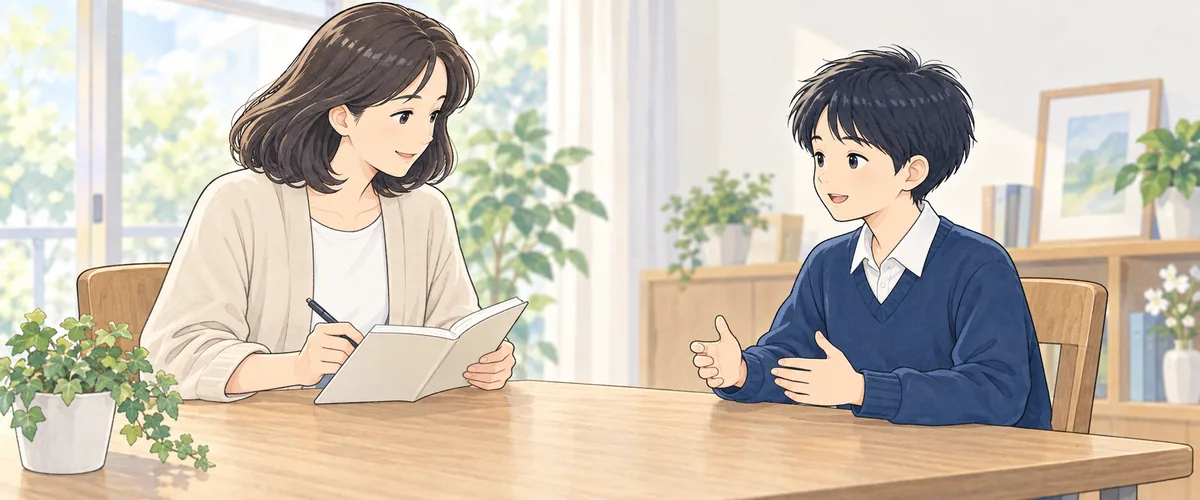 親子で中学受験の面接練習をする様子